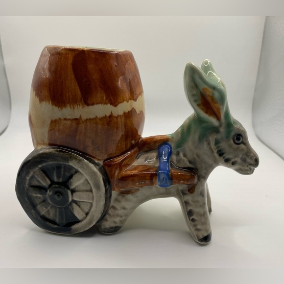 Occupied Japan Donkey with Barrel Indoor Planter, Mid Century Donkey Figurine - Picture 5 of 9